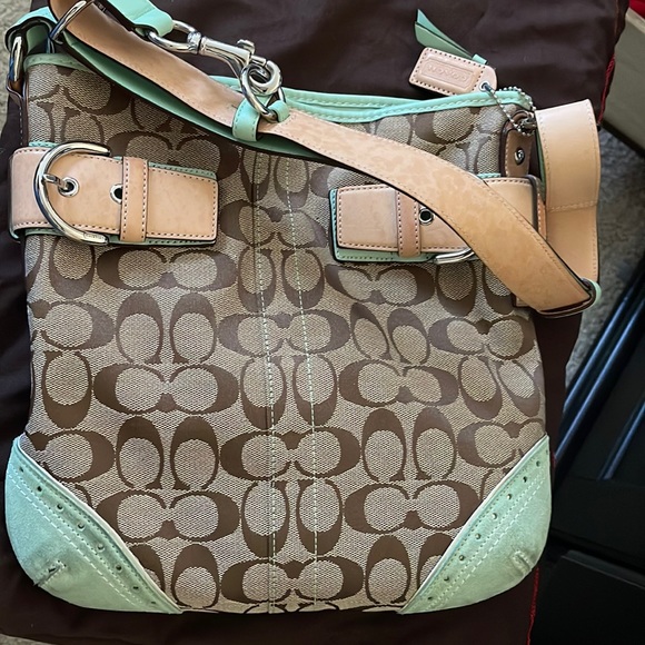 Coach “C” signature bag. Brown and mint green. - Picture 1 of 5